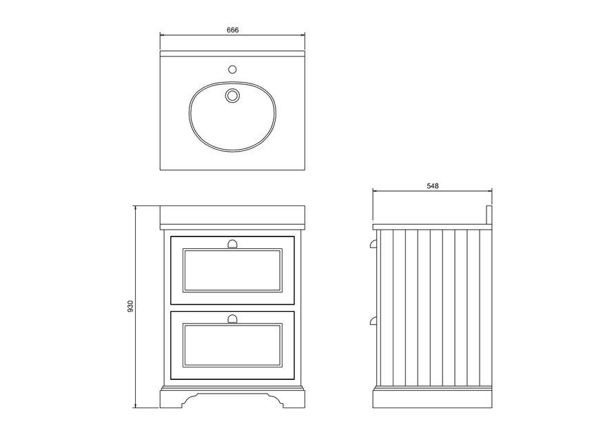 Burlington Vanity Unit with Minerva Worktop, 65cm with Drawers & Basin, technical period house store